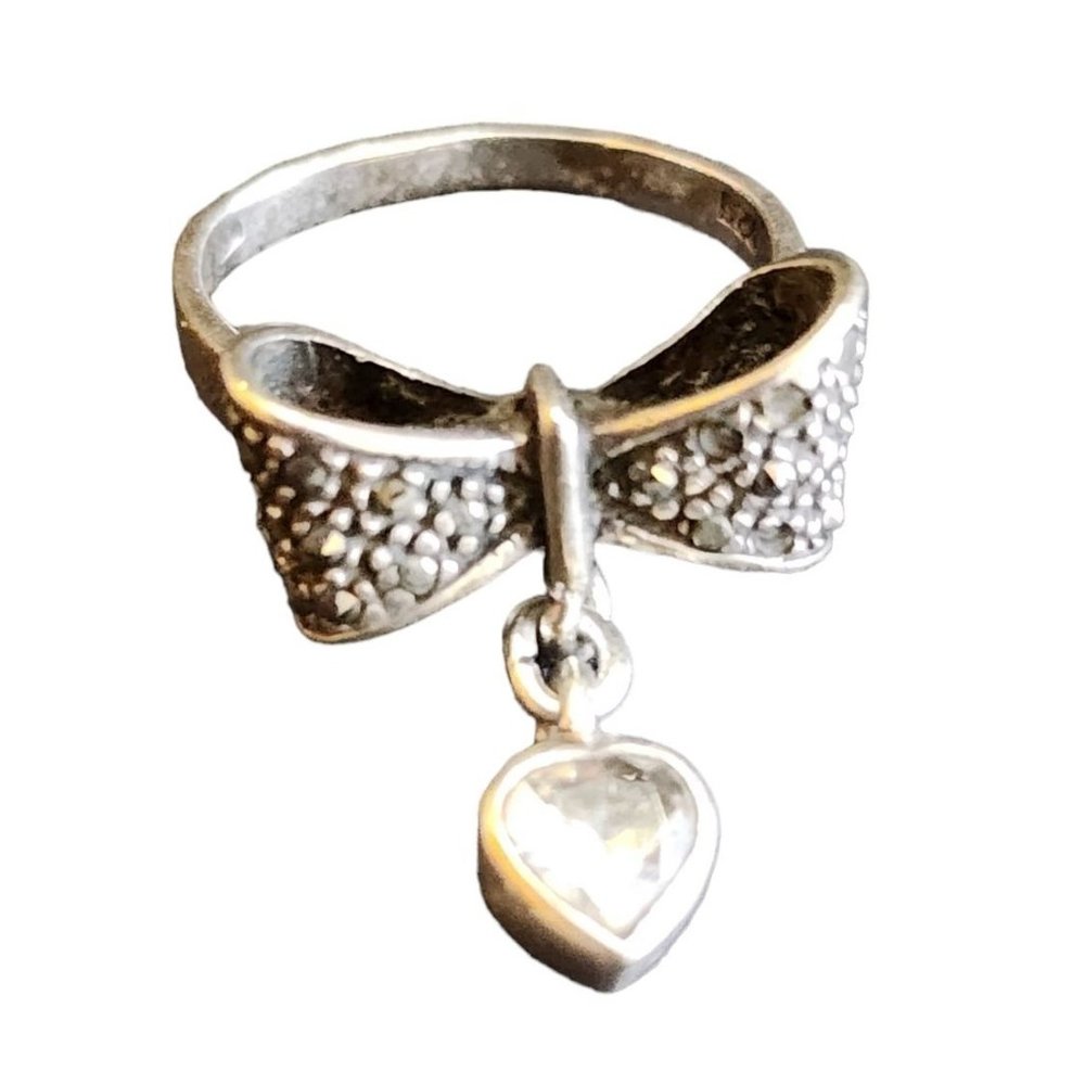 Vintage Sterling & Marcasite Bow Ring Size 6.5 (A2753)